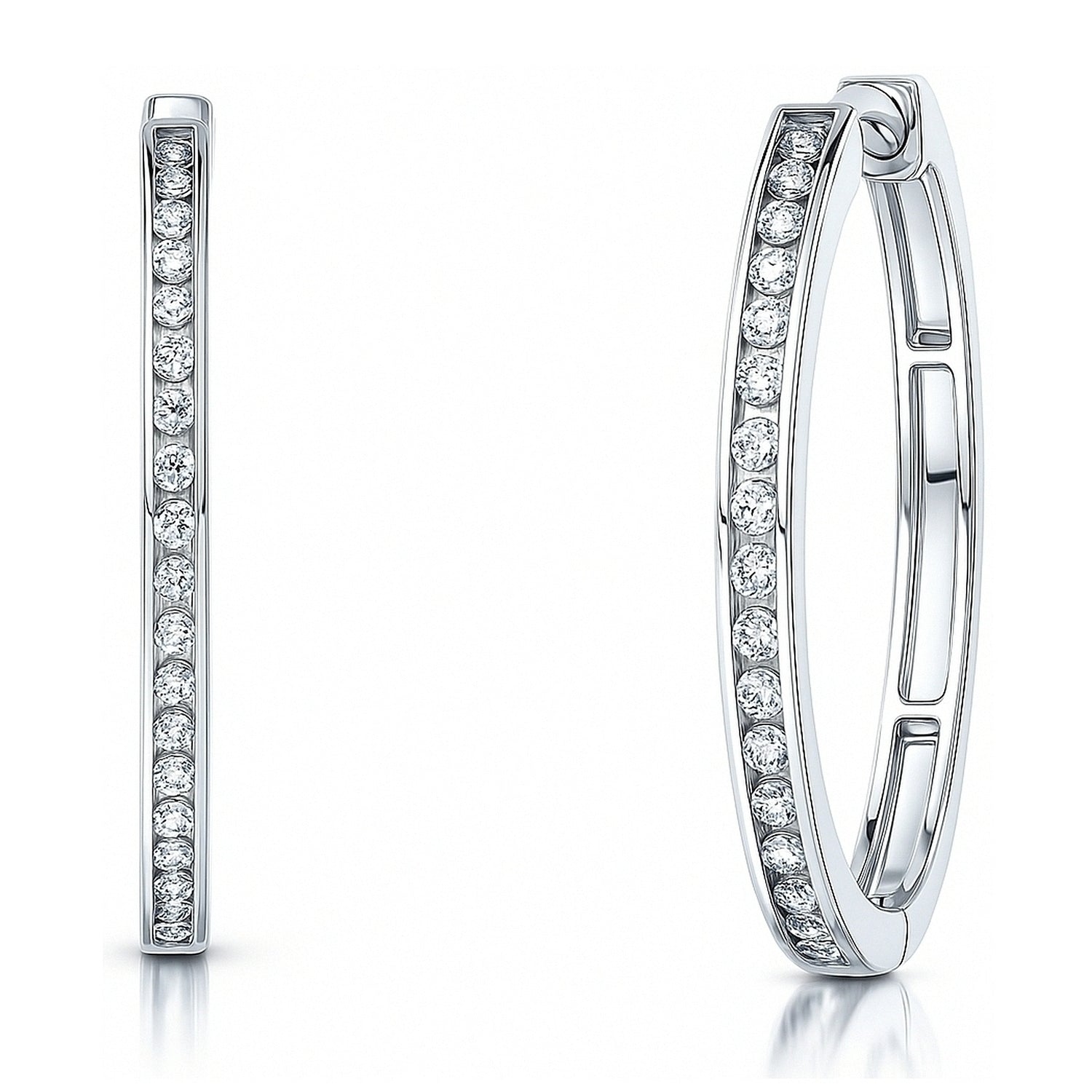 Bar CZ Small Hoop Earrings in Sterling Silver, 1 inch