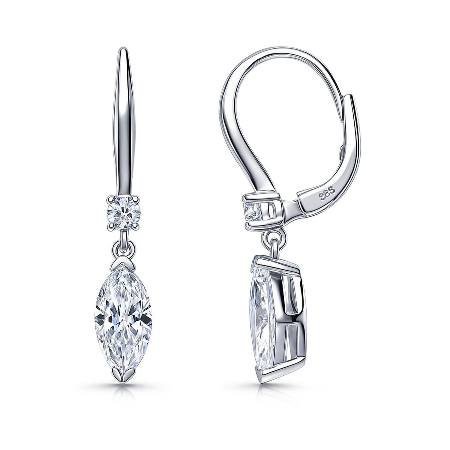 Solitaire 2ct Marquise CZ Leverback Earrings in Sterling Silver