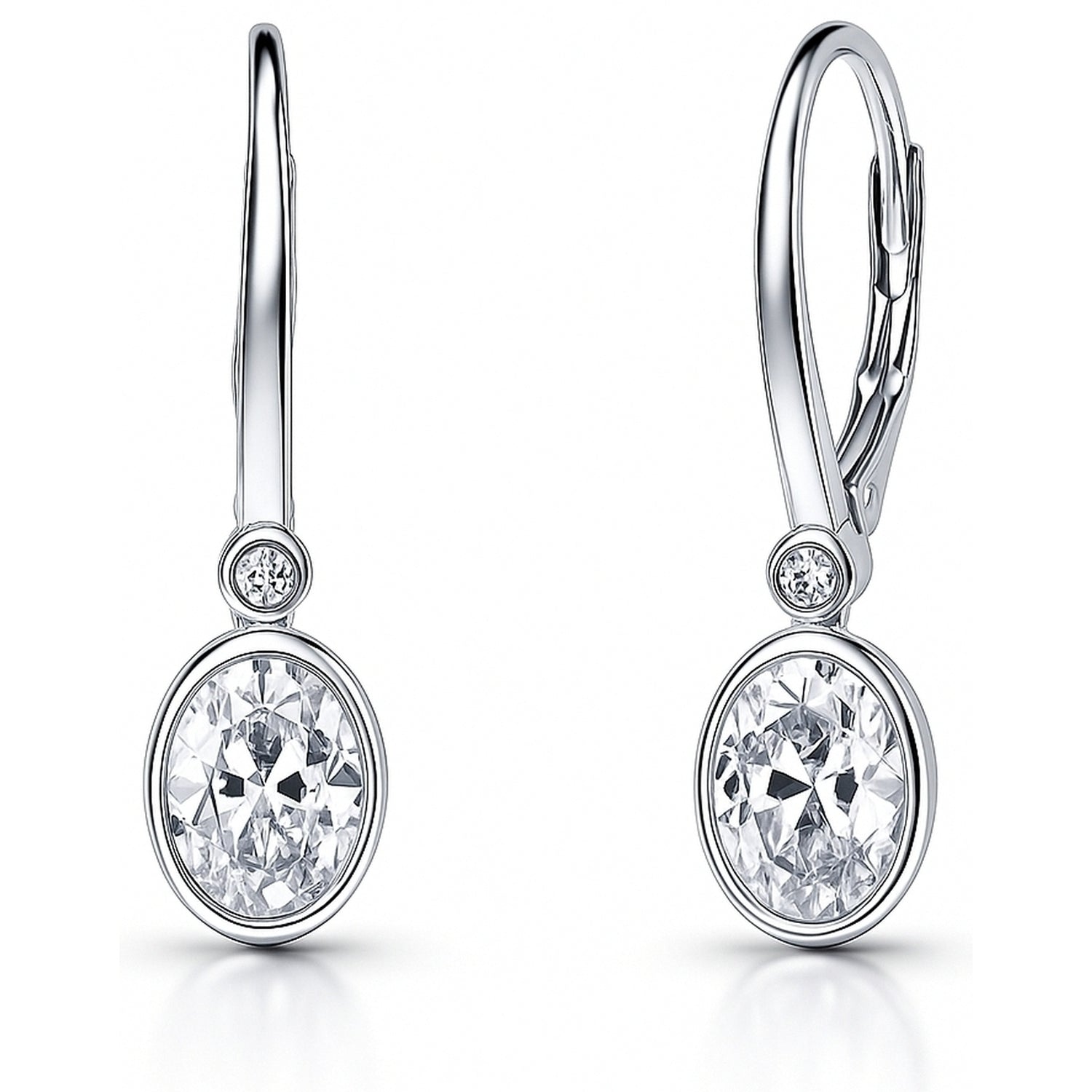 CZ Leverback Earrings in Sterling Silver, Rhodium Plated