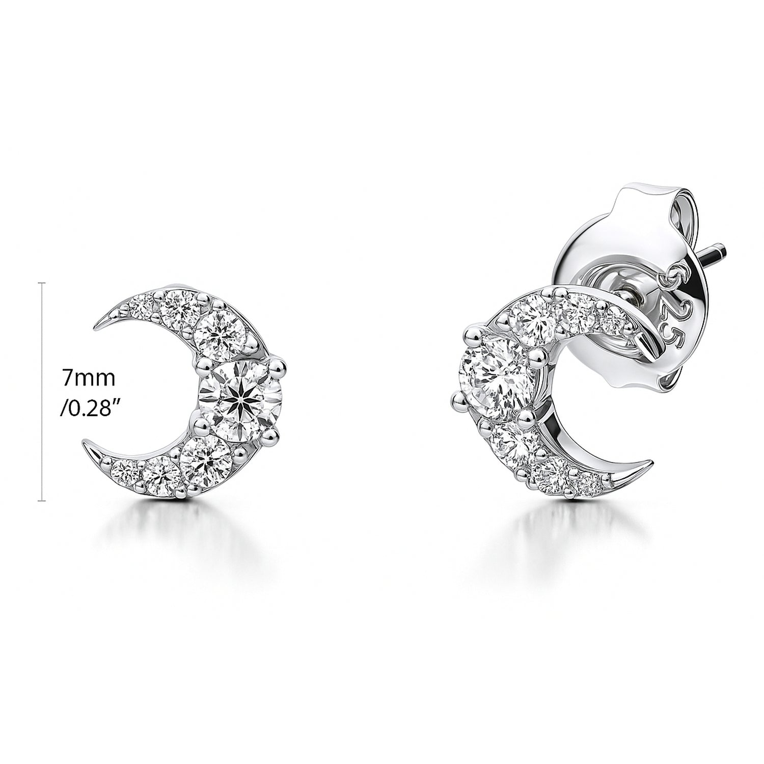 Crescent Moon CZ Stud Earrings in Sterling Silver