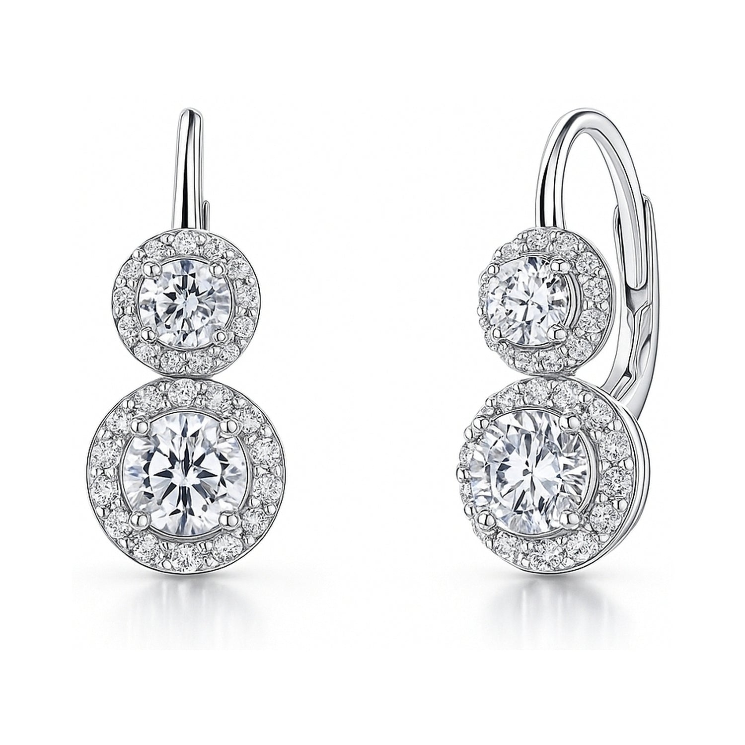 【CALLMOON】Halo earrings シルバー925 Sterling Silver Halo 2-Stone CZ Leverback Dangle Earrings – BERRICLE