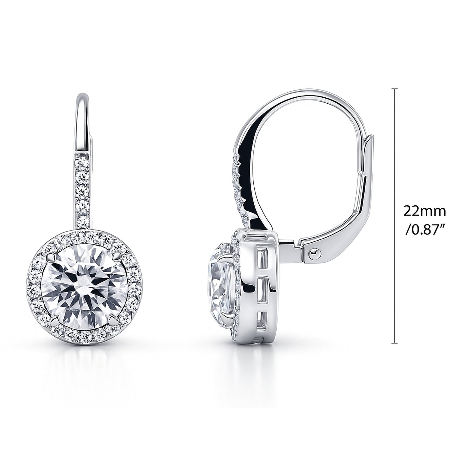 Solitaire 2.5ct CZ Leverback Earrings in Sterling Silver