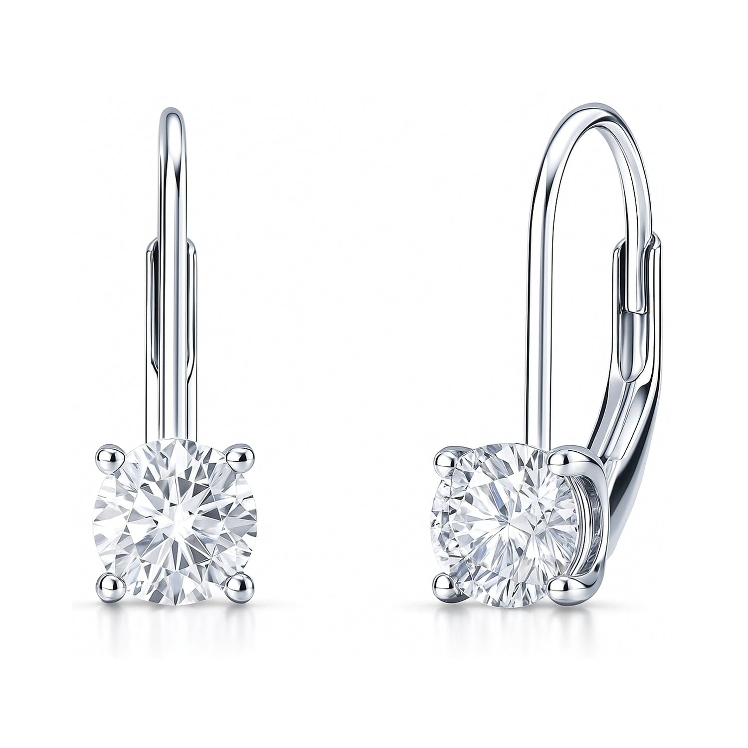 Solitaire CZ Leverback Earrings in Sterling Silver, 5mm