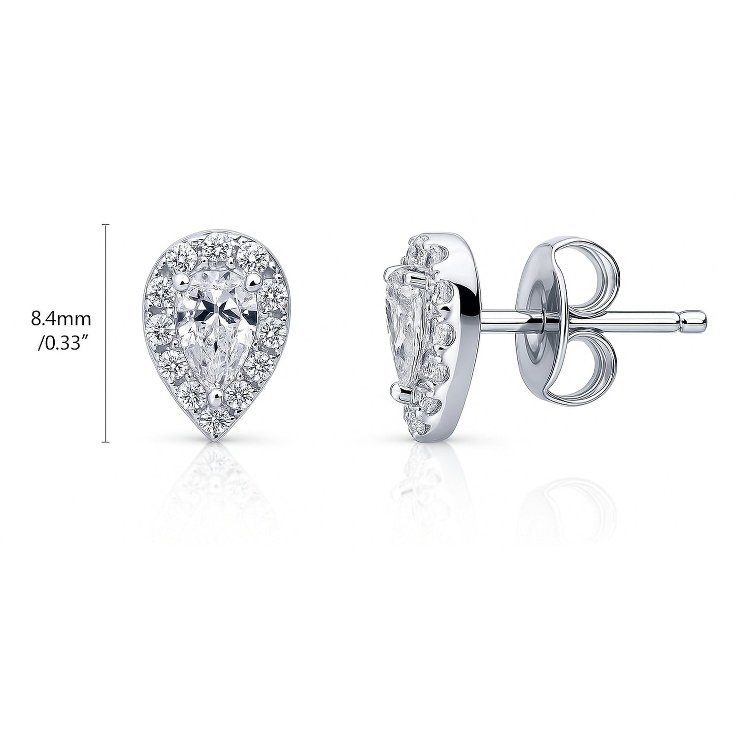 Halo Pear CZ Stud Earrings in Sterling Silver, Clear Color