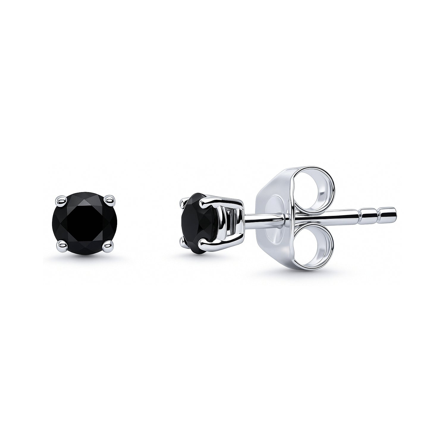 Sterling Silver Solitaire Black Cubic Zirconia Stud Earrings