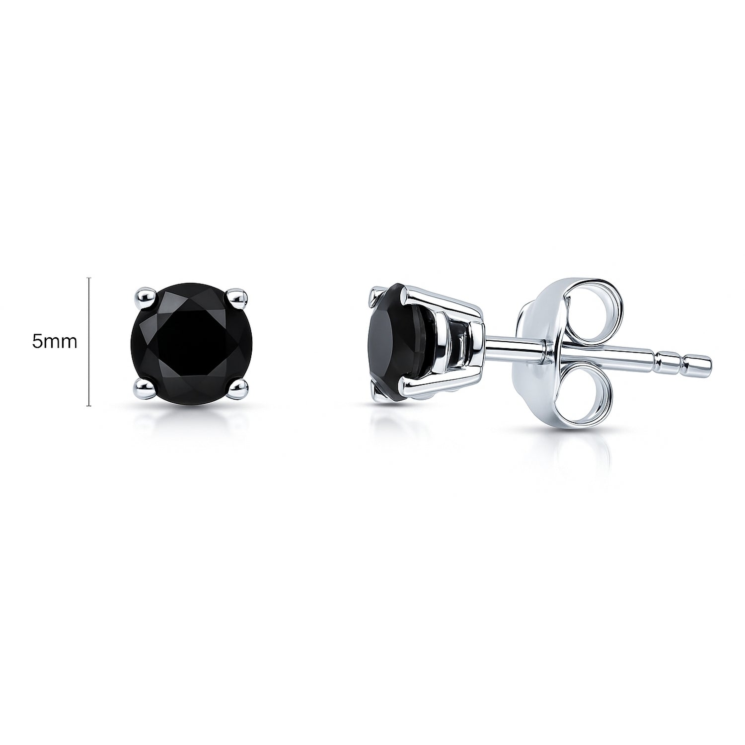 Solitaire Black CZ Stud Earrings in Sterling Silver, 5mm