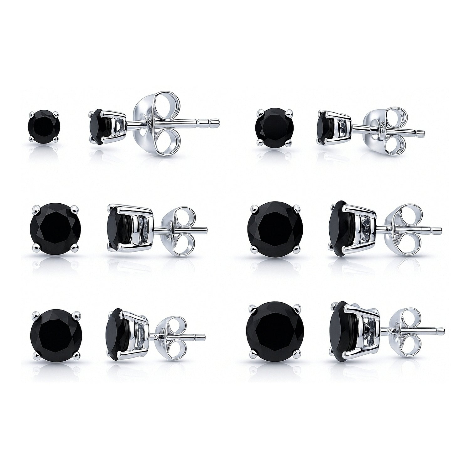 Solitaire Black CZ Stud Earrings in Sterling Silver