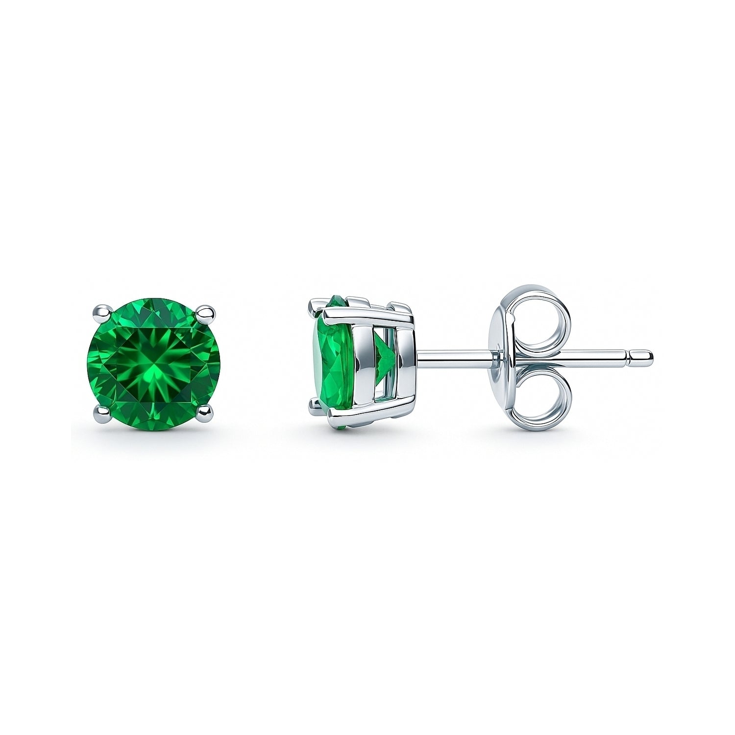 Solitaire 1.6ct CZ Cartilage Stud Earrings in Sterling Silver, Emerald Color