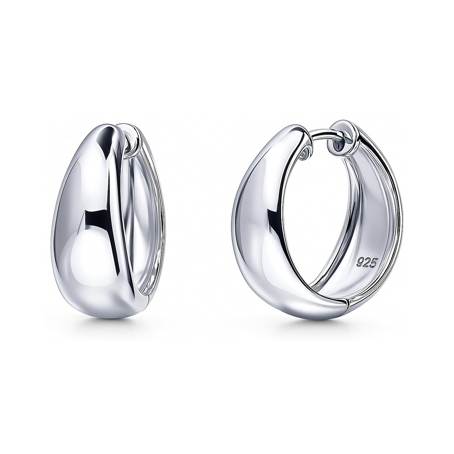 Dome Small Hoop Earrings in Sterling Silver 0.8-1 inch, 2 Pairs, Rhodium Plated