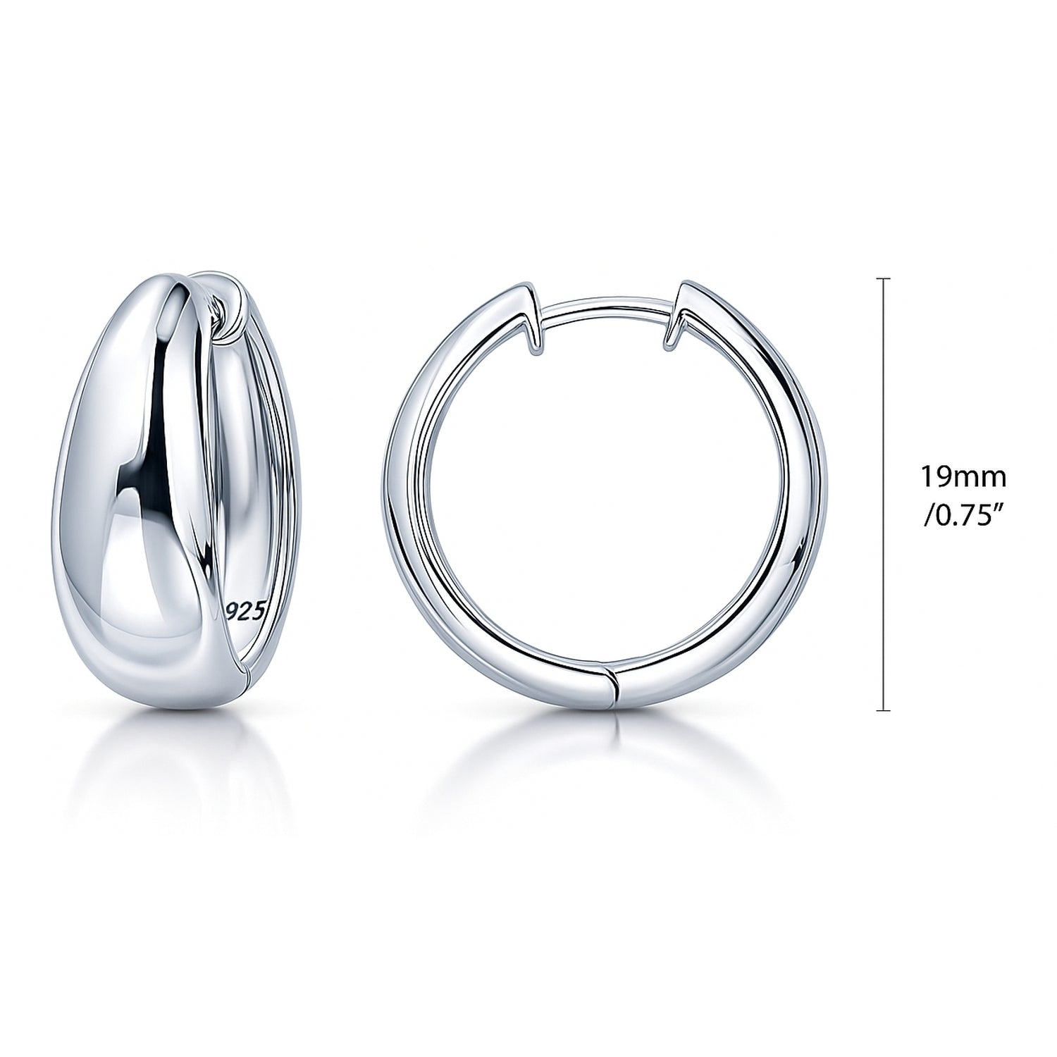 Dome Small Hoop Earrings in Sterling Silver 0.8-1 inch, 2 Pairs, Rhodium Plated