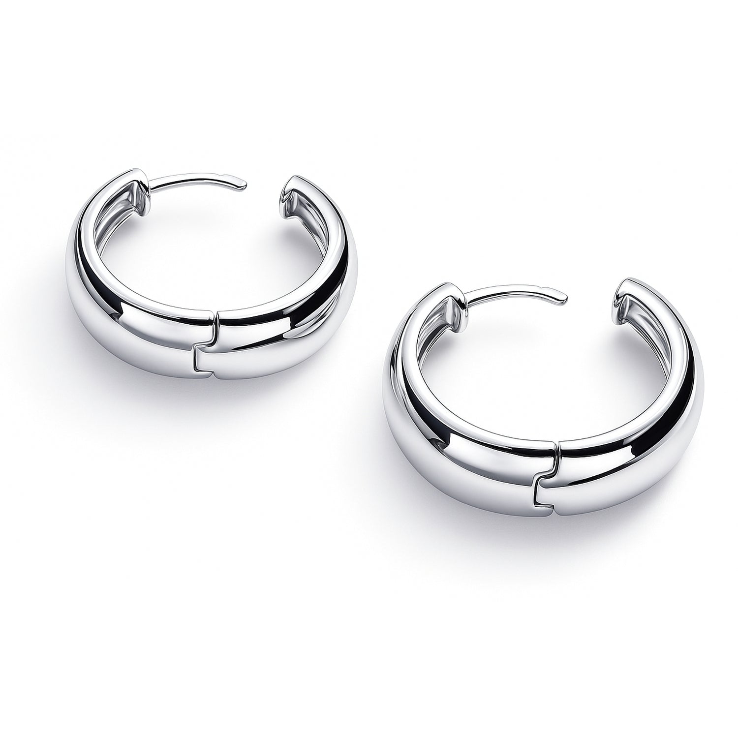 Dome Small Hoop Earrings in Sterling Silver 0.8-1 inch, 2 Pairs, Rhodium Plated