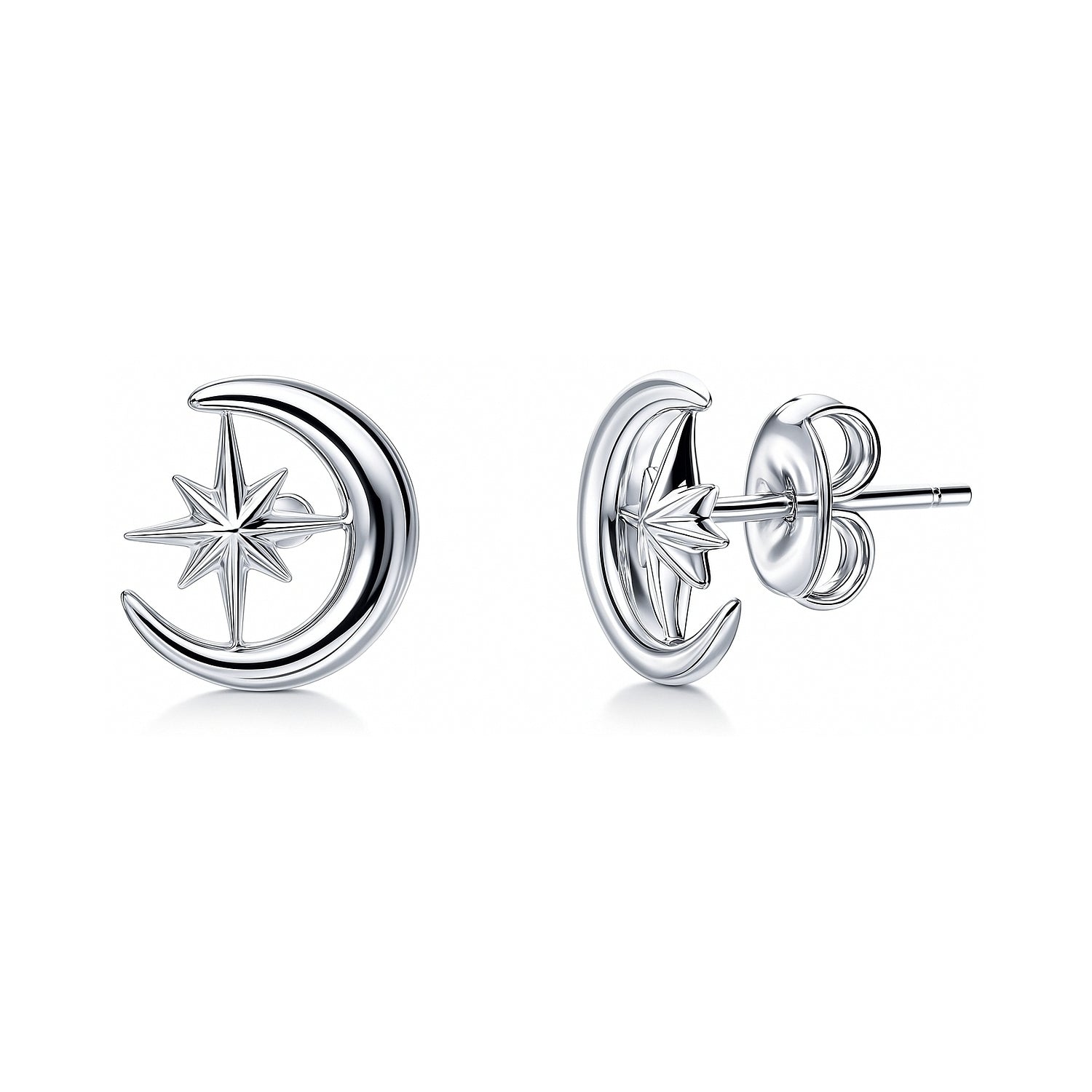 Crescent Moon North Star Set in Sterling Silver