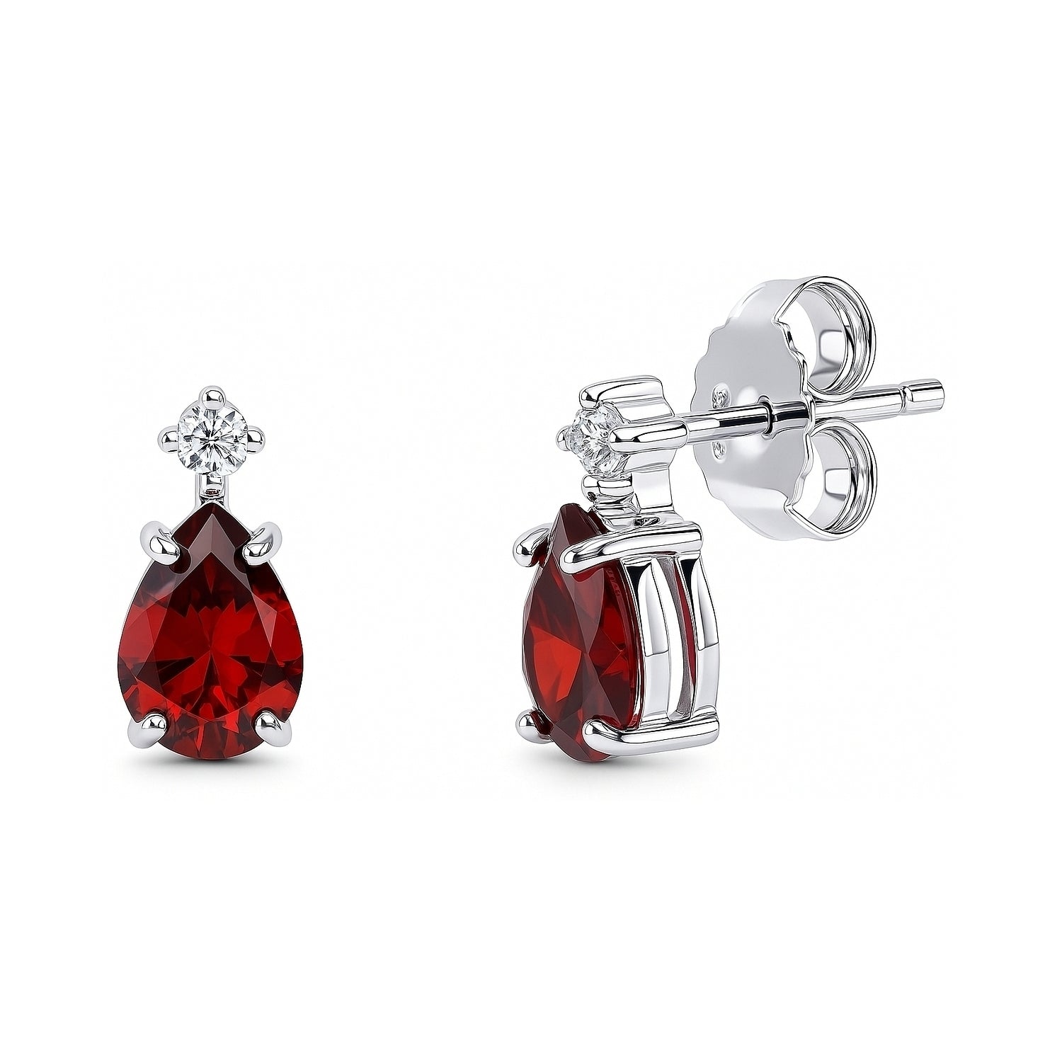 Solitaire 2-Stone 1.4ct Pear CZ Stud Earrings in Sterling Silver, Garnet Color