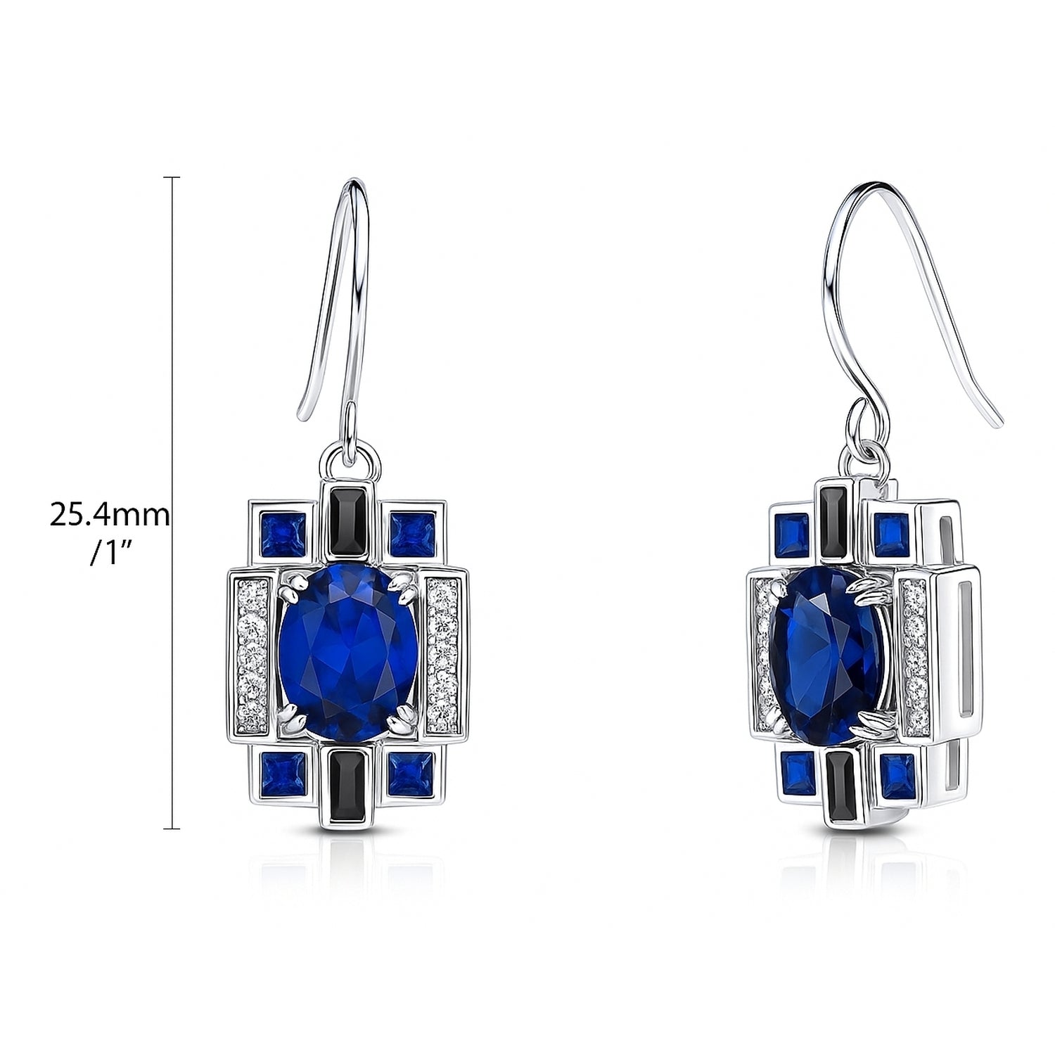 Art Deco Sapphire-Blue CZ Fish Hook Earrings in Sterling Silver