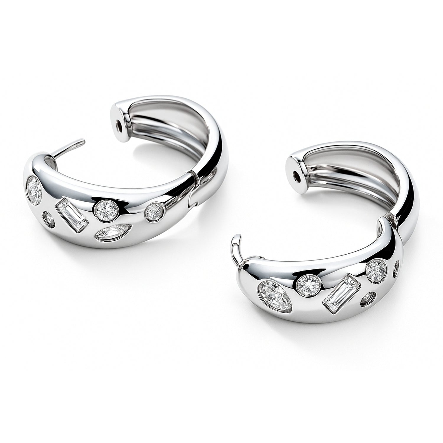 Dome CZ Small Hoop Earrings in Sterling Silver 0.8"
