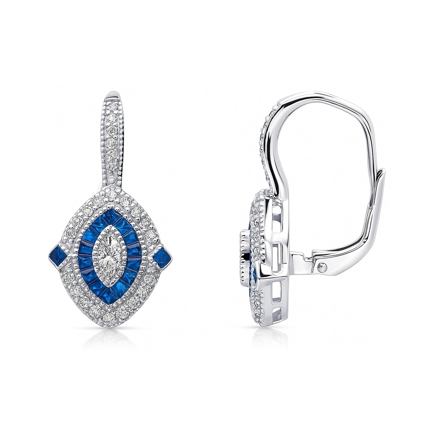 Navette Halo Art Deco Milgrain CZ Earrings in Sterling Silver