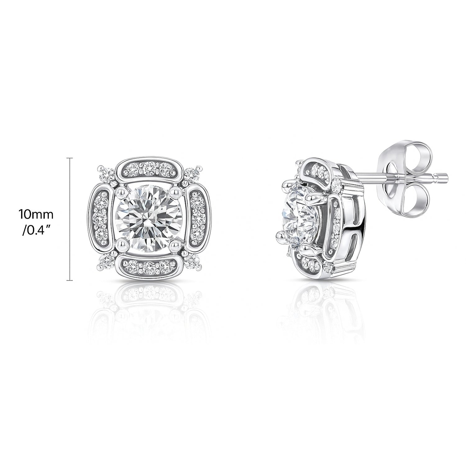 Flower Halo CZ Stud Earrings in Sterling Silver, Clear Color