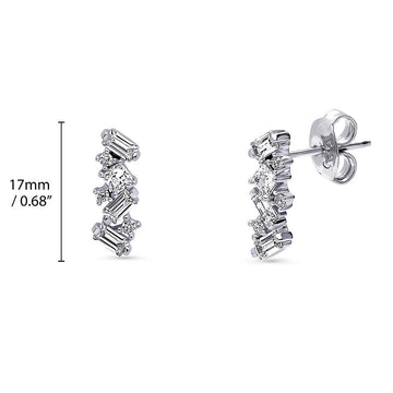 Cluster Bar CZ Stud Earrings in Sterling Silver