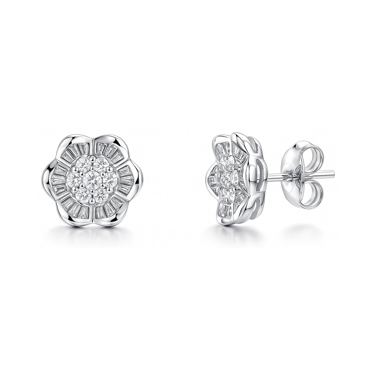 Sterling Silver Flower Cubic Zirconia CZ Stud Earrings
