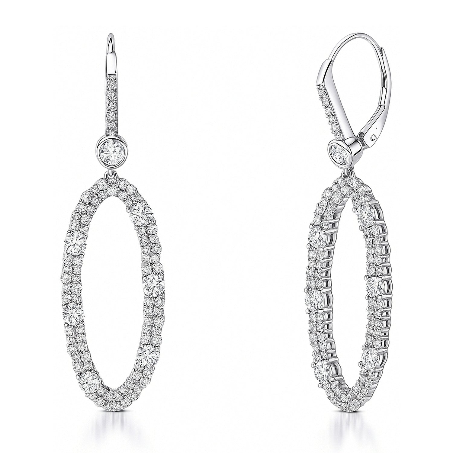Open Oval CZ Leverback Chandelier Earrings in Sterling Silver