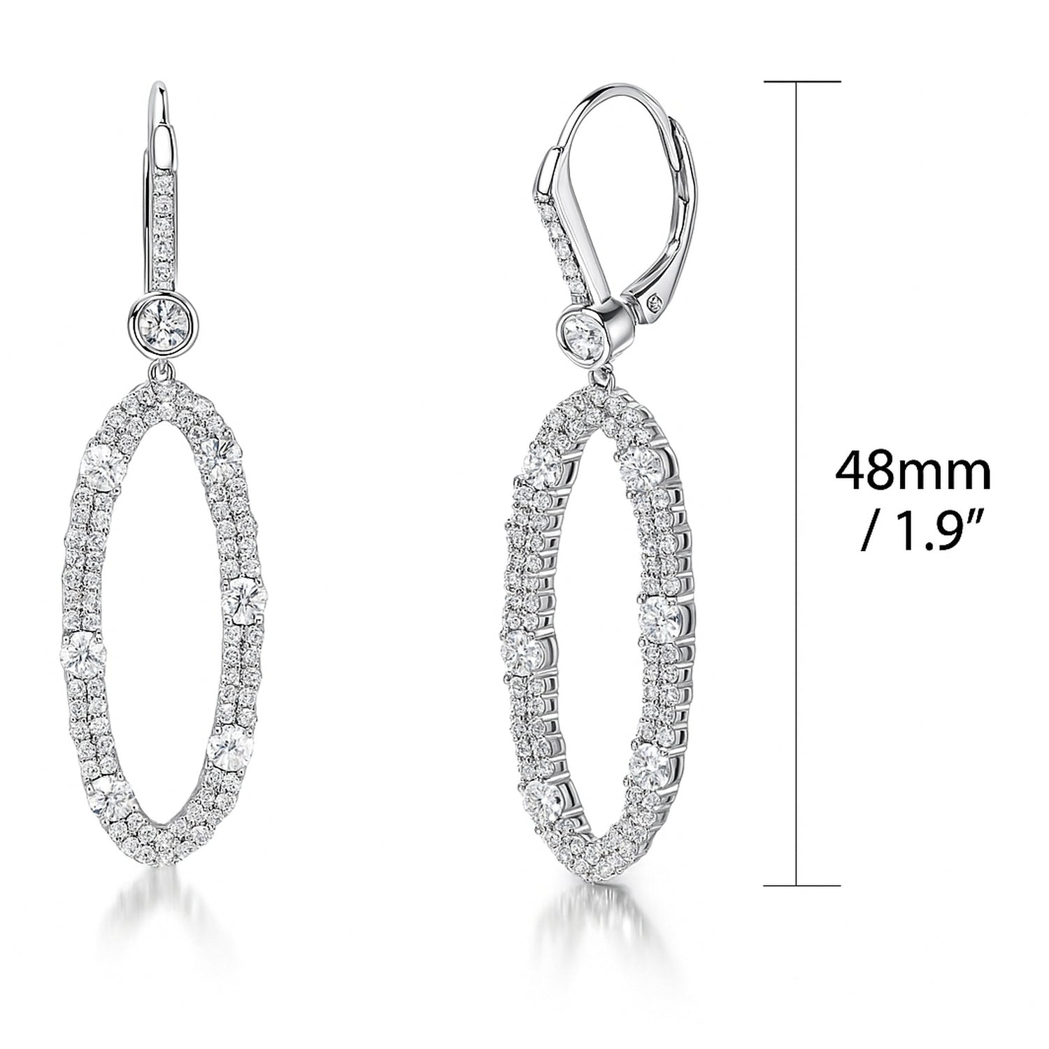 Open Oval CZ Leverback Chandelier Earrings in Sterling Silver