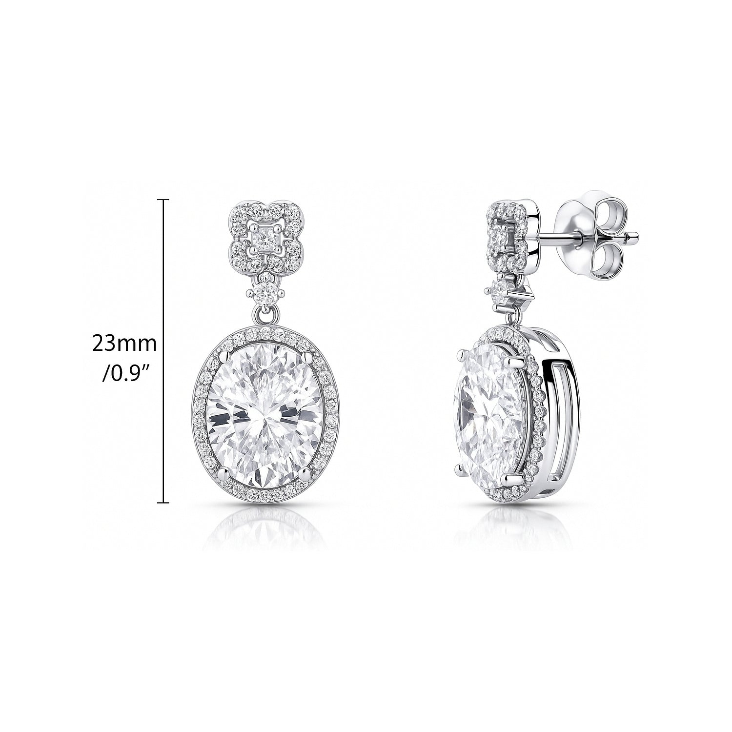 Halo Clover Oval CZ Earrings in Sterling Silver, Clear Color