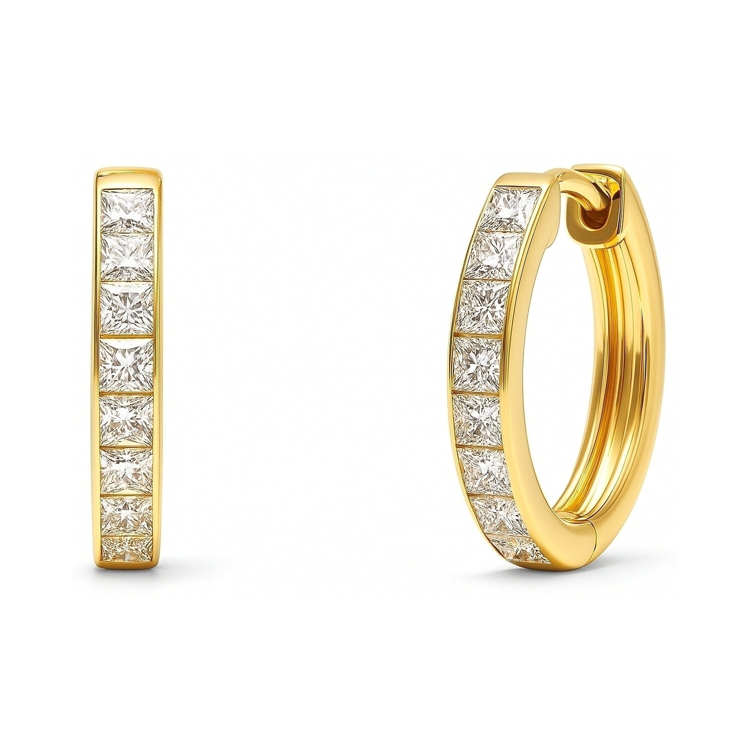 Bar CZ Small Hoop Earrings in Gold Flashed Sterling Silver, 0.6 inch