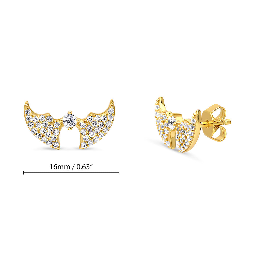Bat CZ Stud Earrings in Gold Flashed Sterling Silver