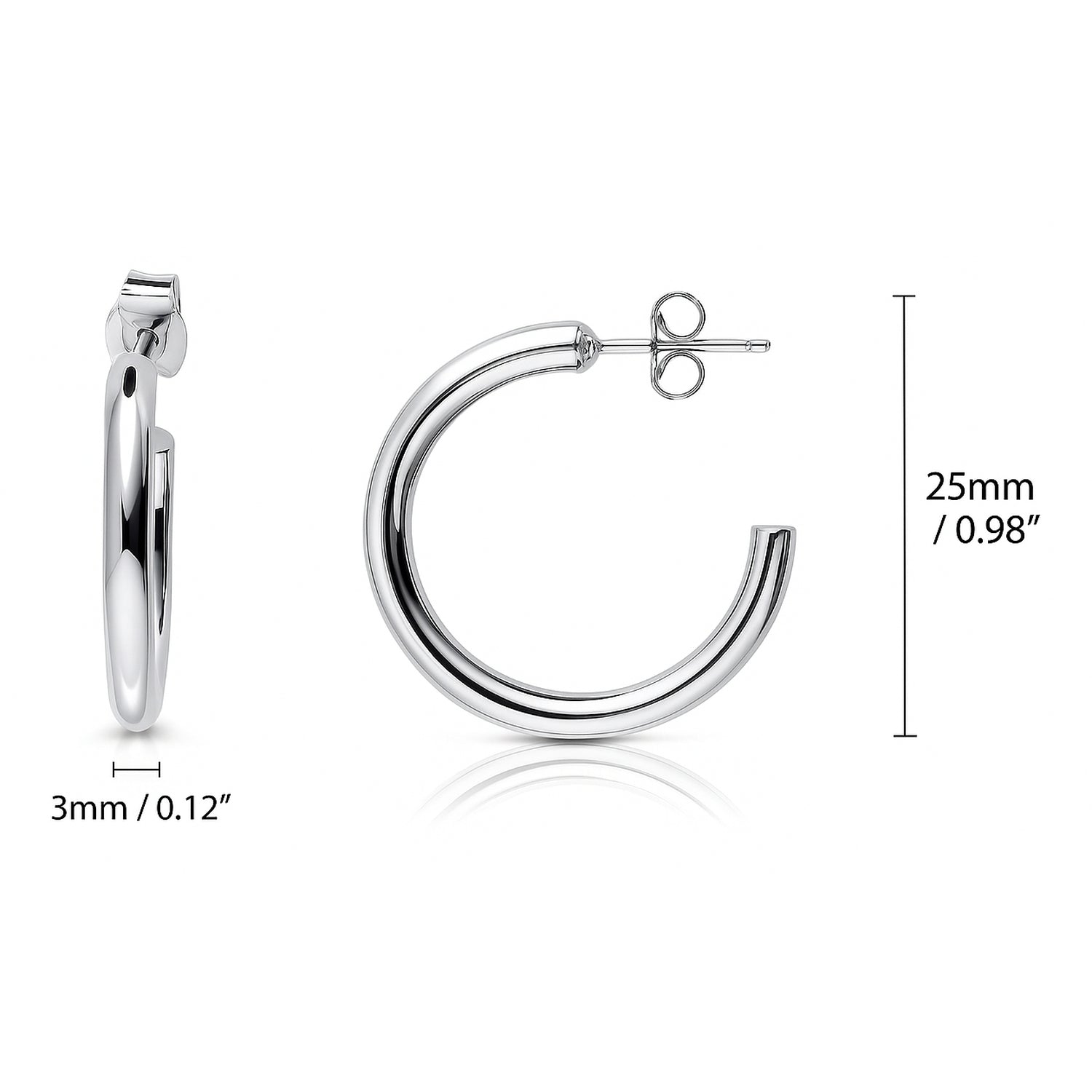 Small Hoop Earrings, 1 inch, Silver-tone