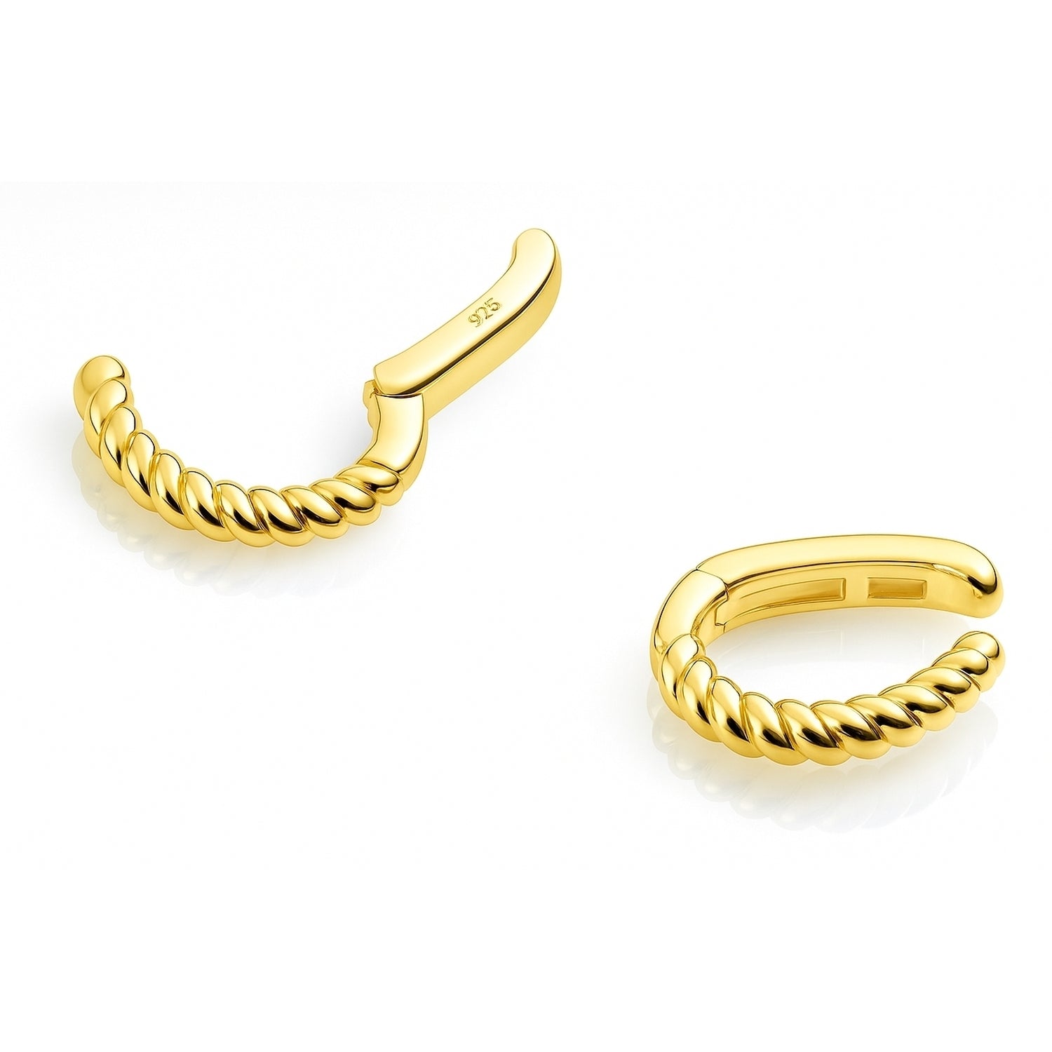 Cable Ear Cuff Cartilage Earrings in Sterling Silver, Yellow Gold Flashed