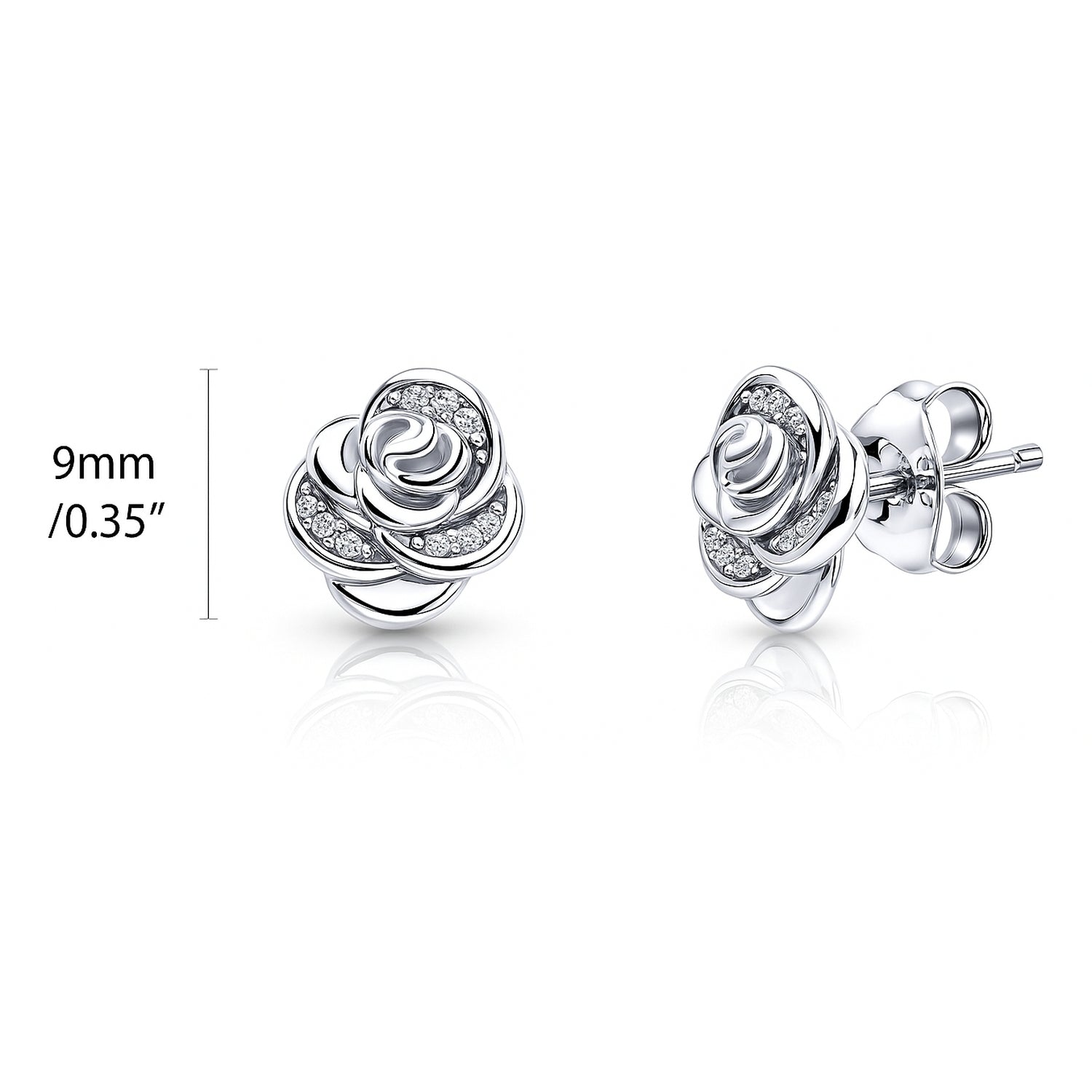 Rose Flower CZ Cartilage Stud Earrings in Sterling Silver, Rhodium Plated