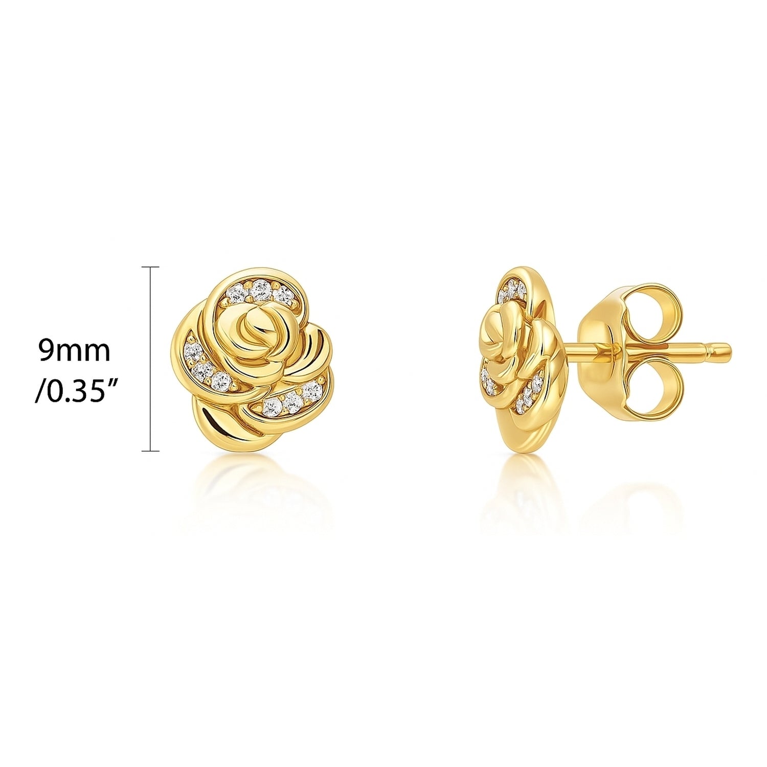 Rose Flower CZ Cartilage Stud Earrings in Sterling Silver, Yellow Gold Flashed