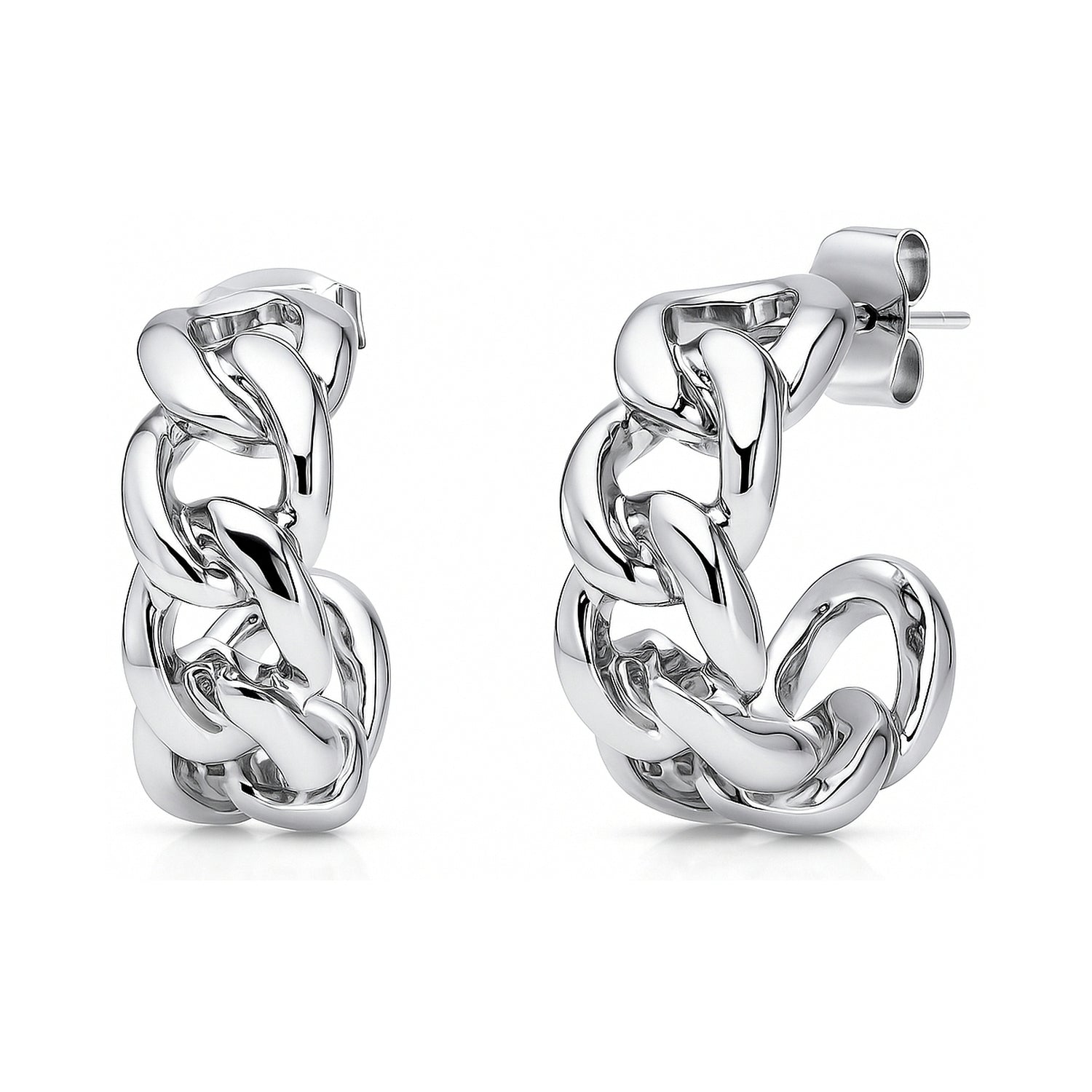 Cable Rope Small Half Hoop Earrings 0.8 inch, Silver-tone