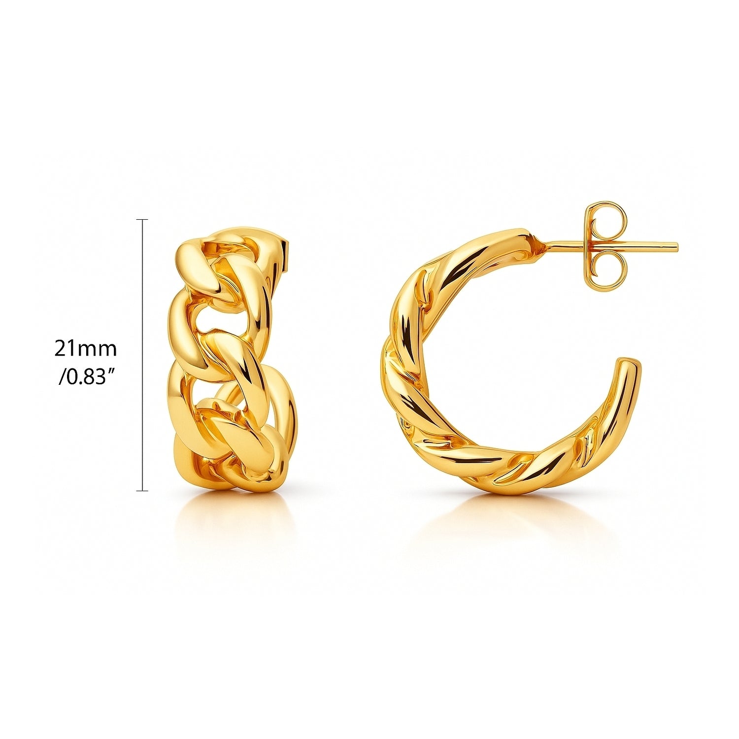 Cable Rope Small Half Hoop Earrings 0.8 inch, Gold-tone