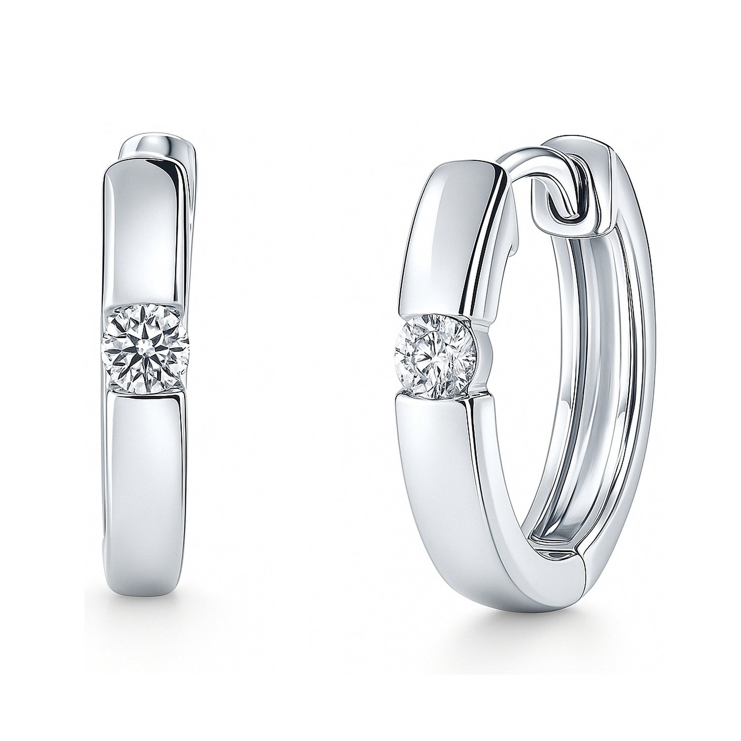Solitaire CZ Small Hoop Earrings Gold Flashed 0.6 inch, 0.6 inch, Silver-tone