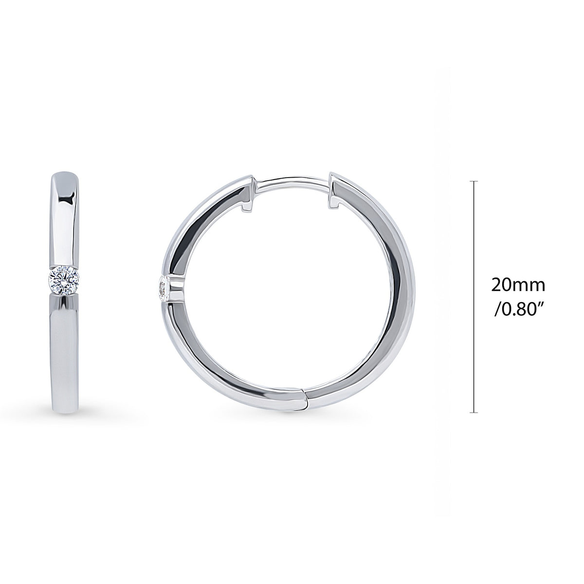 Solitaire CZ Small Hoop Earrings, 0.8 inch