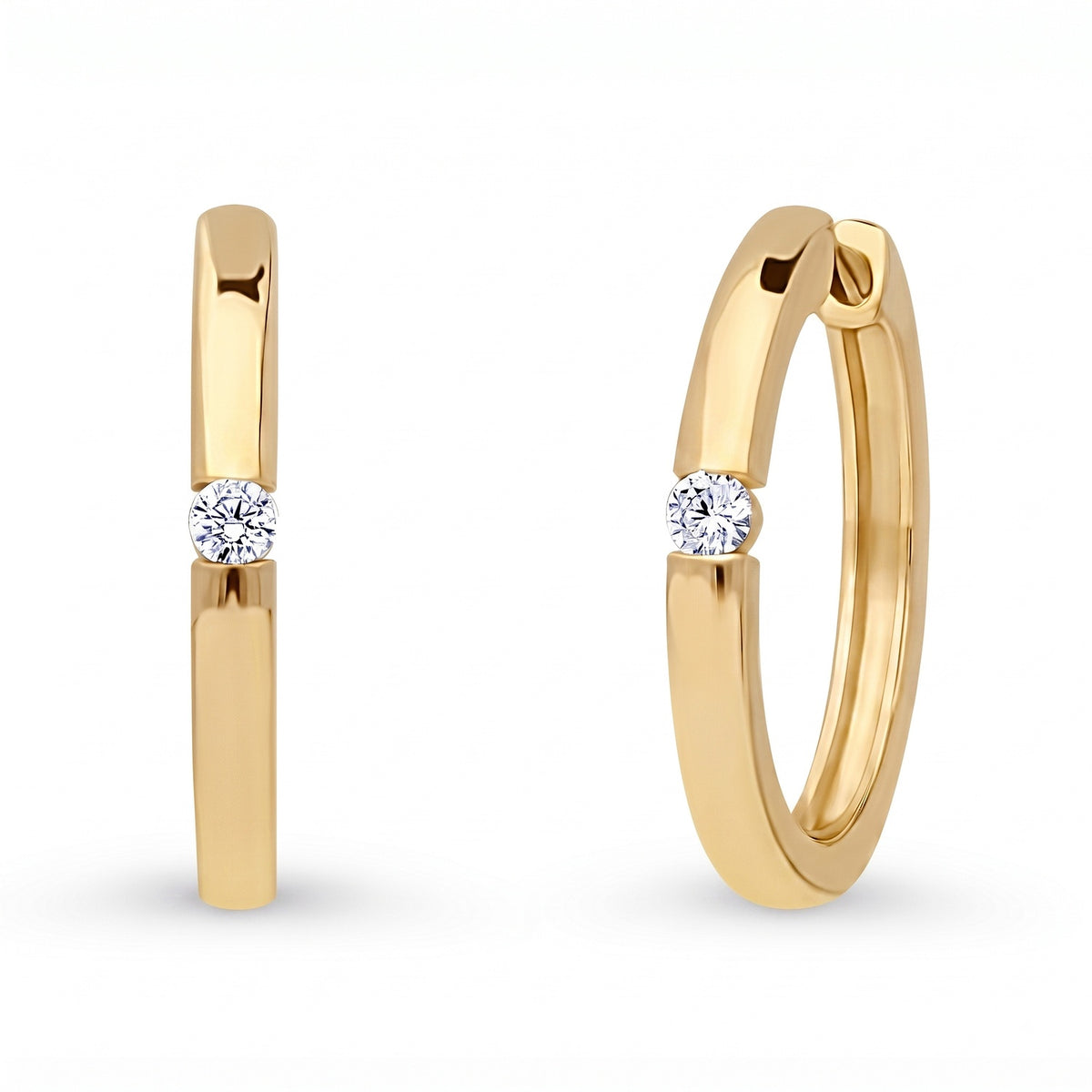 Solitaire CZ Small Hoop Earrings, 0.8 inch, Gold Plated