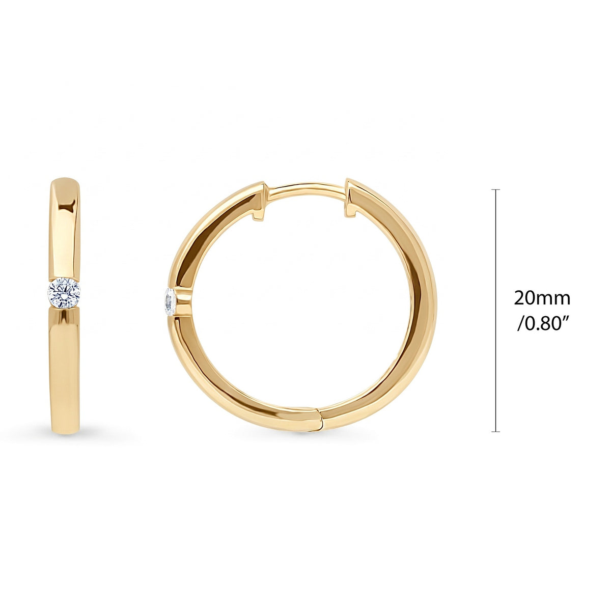 Solitaire CZ Small Hoop Earrings, 0.8 inch, Gold Plated