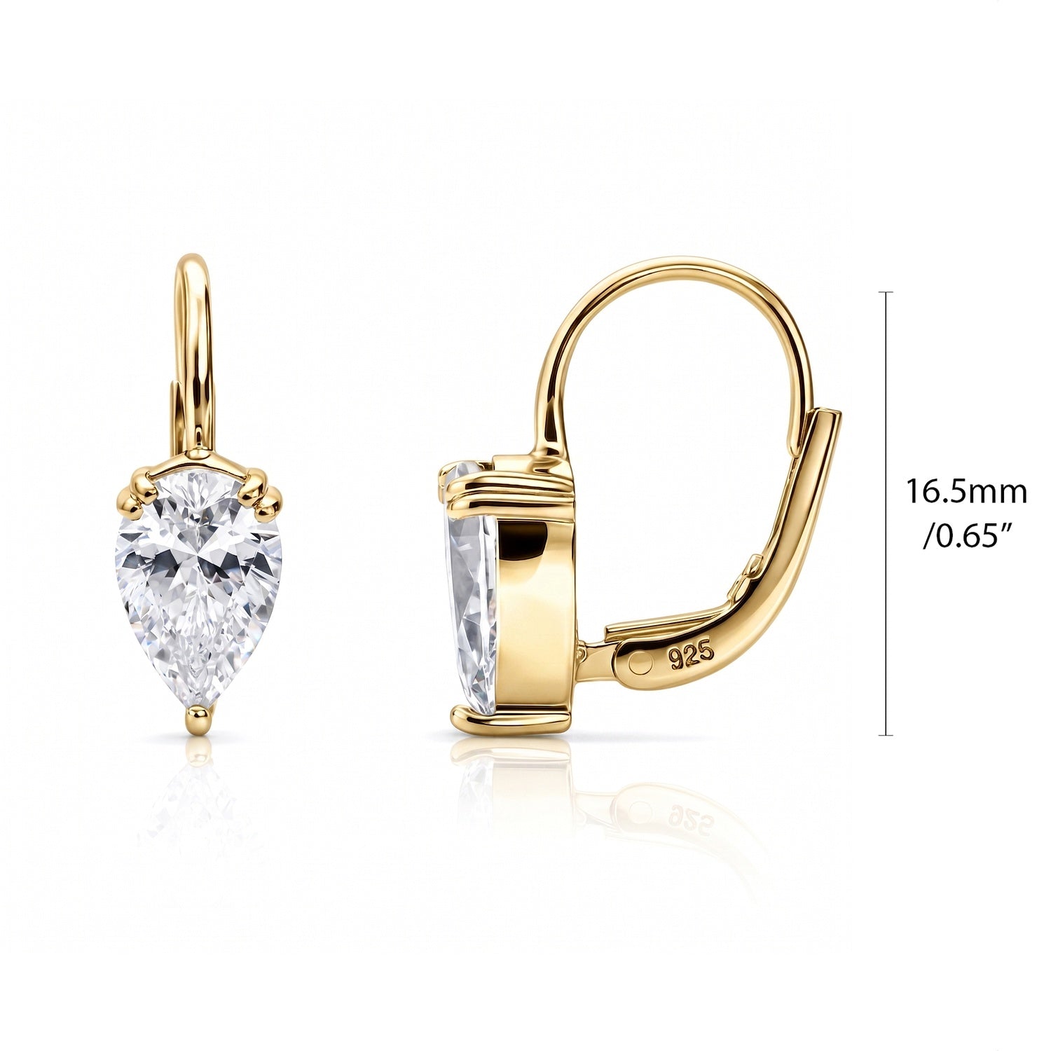 Solitaire CZ Earrings in Gold Flashed Sterling Silver, 2 Pairs