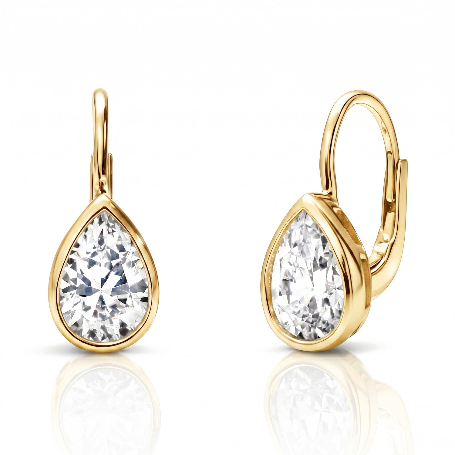 Solitaire CZ Earrings in Gold Flashed Sterling Silver, 2 Pairs