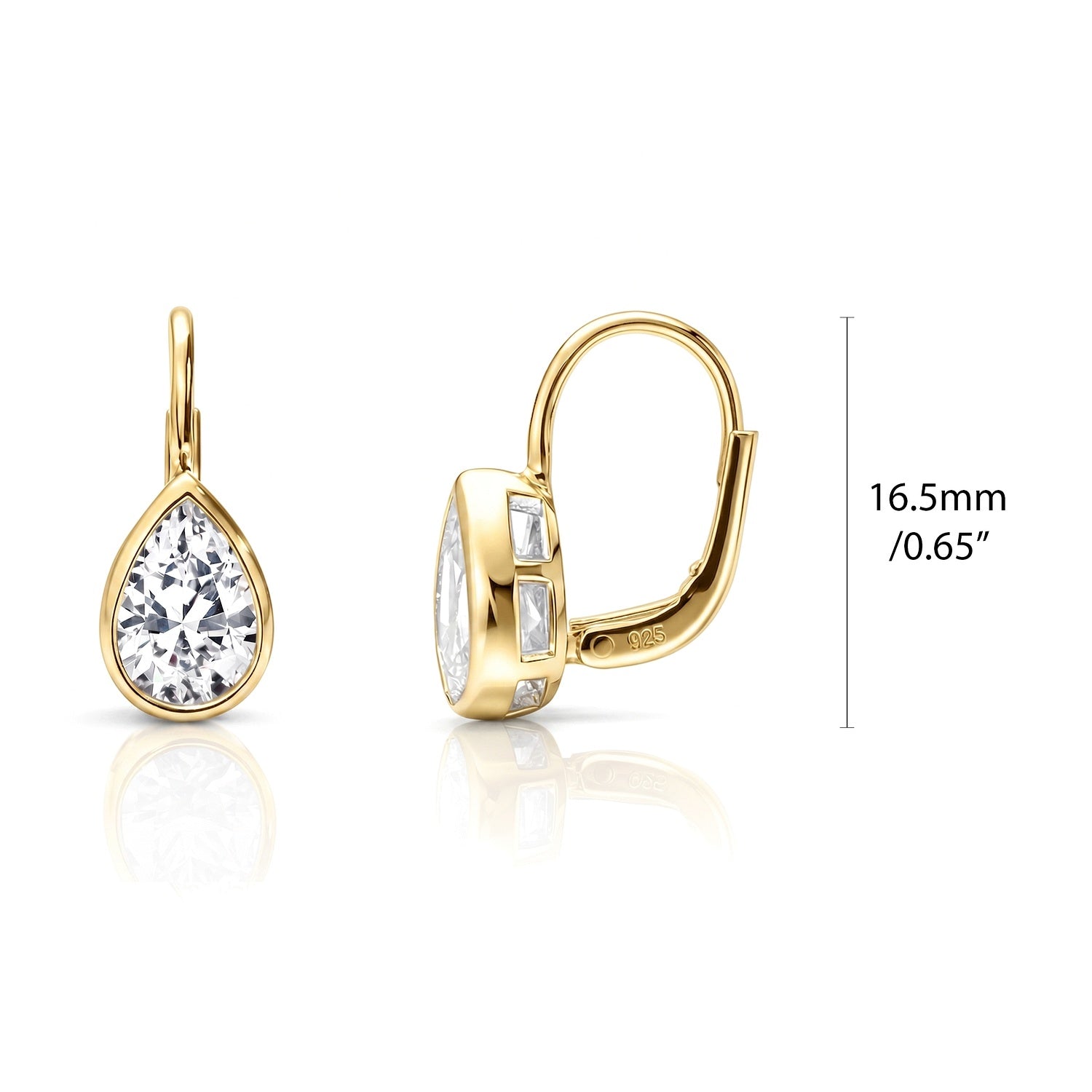 Solitaire CZ Earrings in Gold Flashed Sterling Silver, 2 Pairs