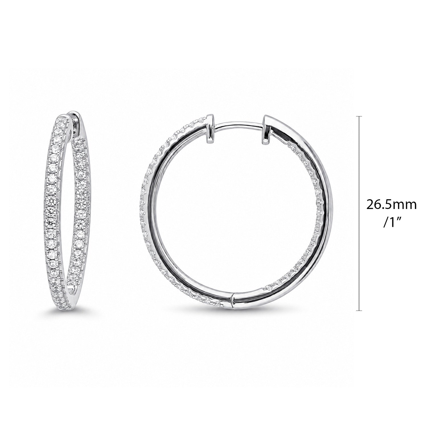 CZ Small Hoop Earrings in Sterling Silver, 1 inch