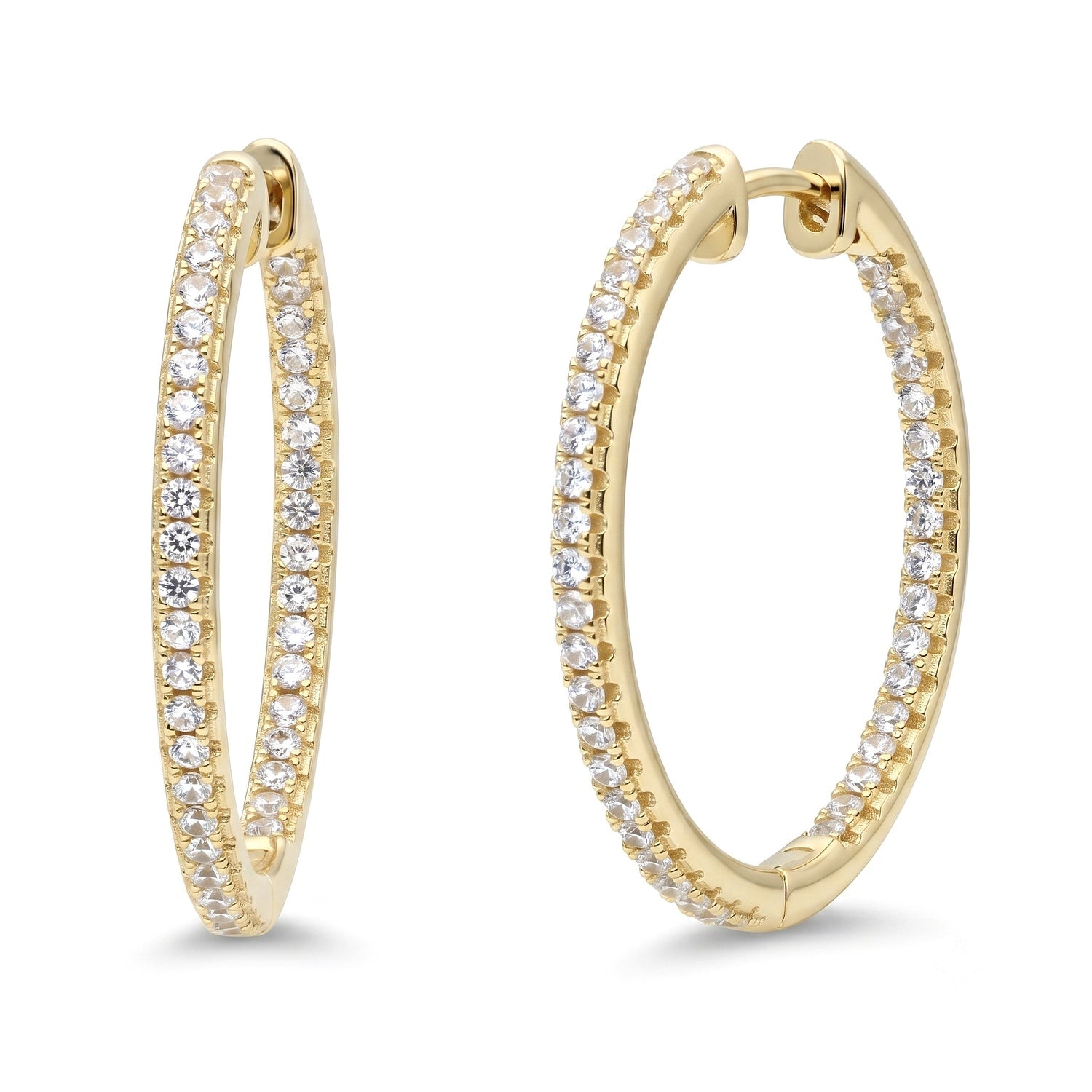 CZ Small Hoop Earrings in Sterling Silver, 1 inch, Gold Flashed