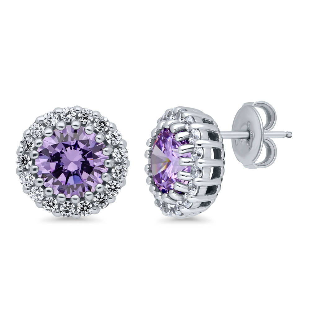Sterling Silver CZ Halo Heart Stud Earrings