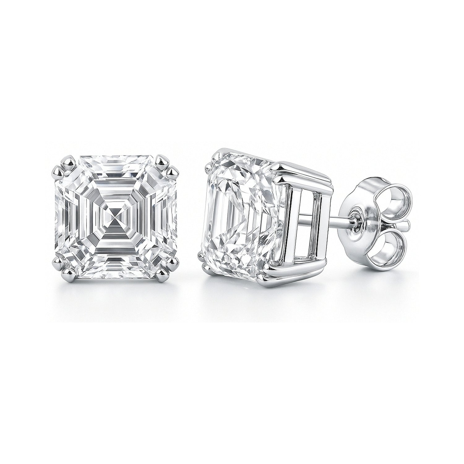 Sterling Silver Solitaire Asscher Cut CZ Stud Earrings