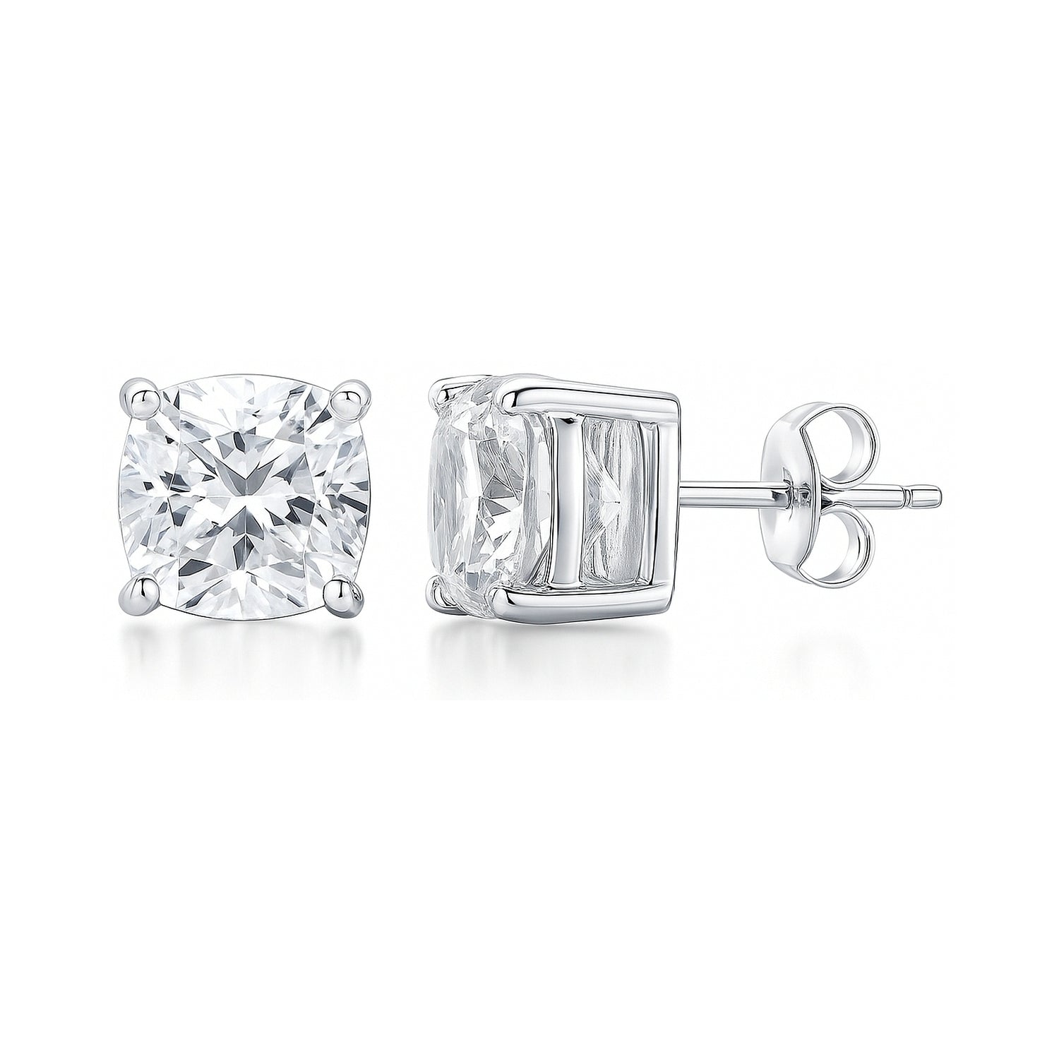 Solitaire Cushion CZ Stud Earrings in Sterling Silver, 8mm