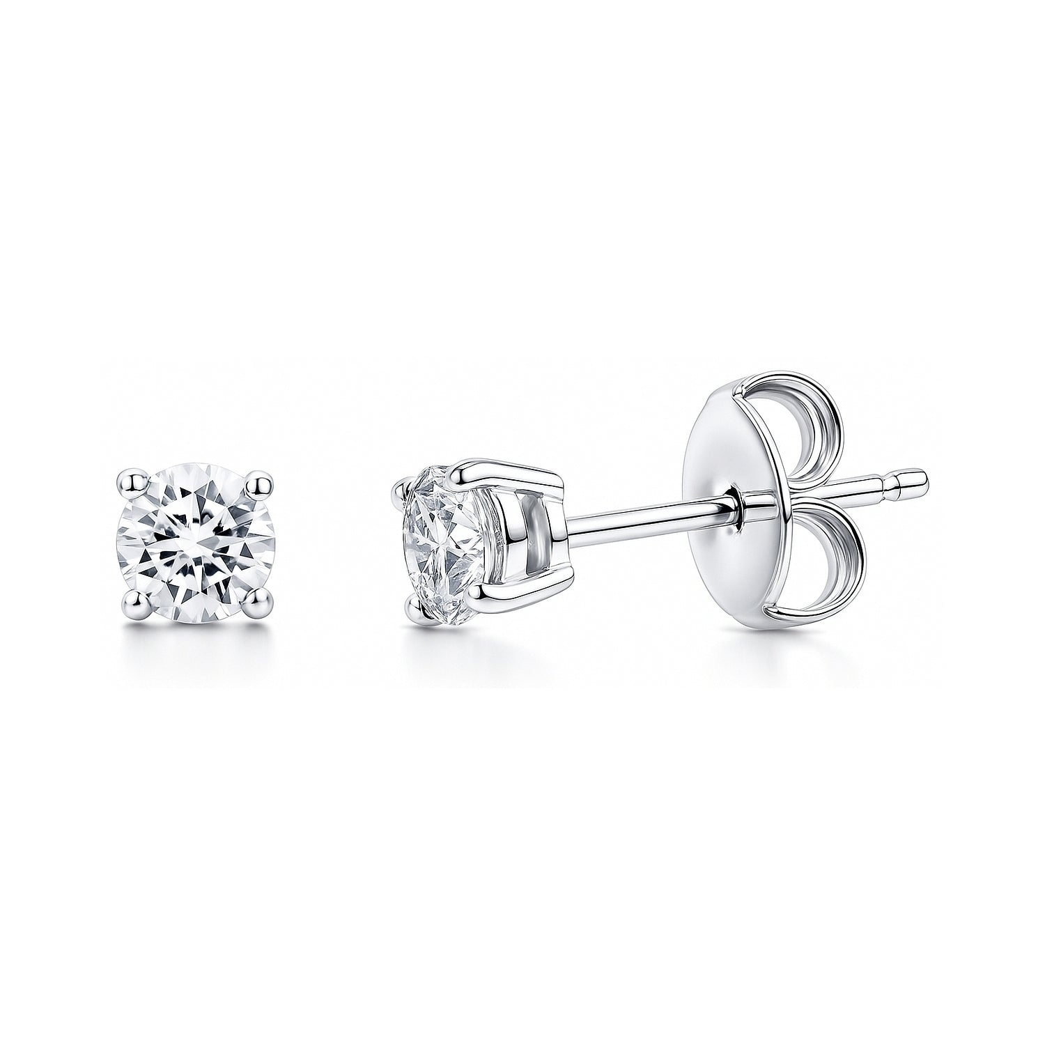 Solitaire CZ Stud Earrings in Sterling Silver, 4mm