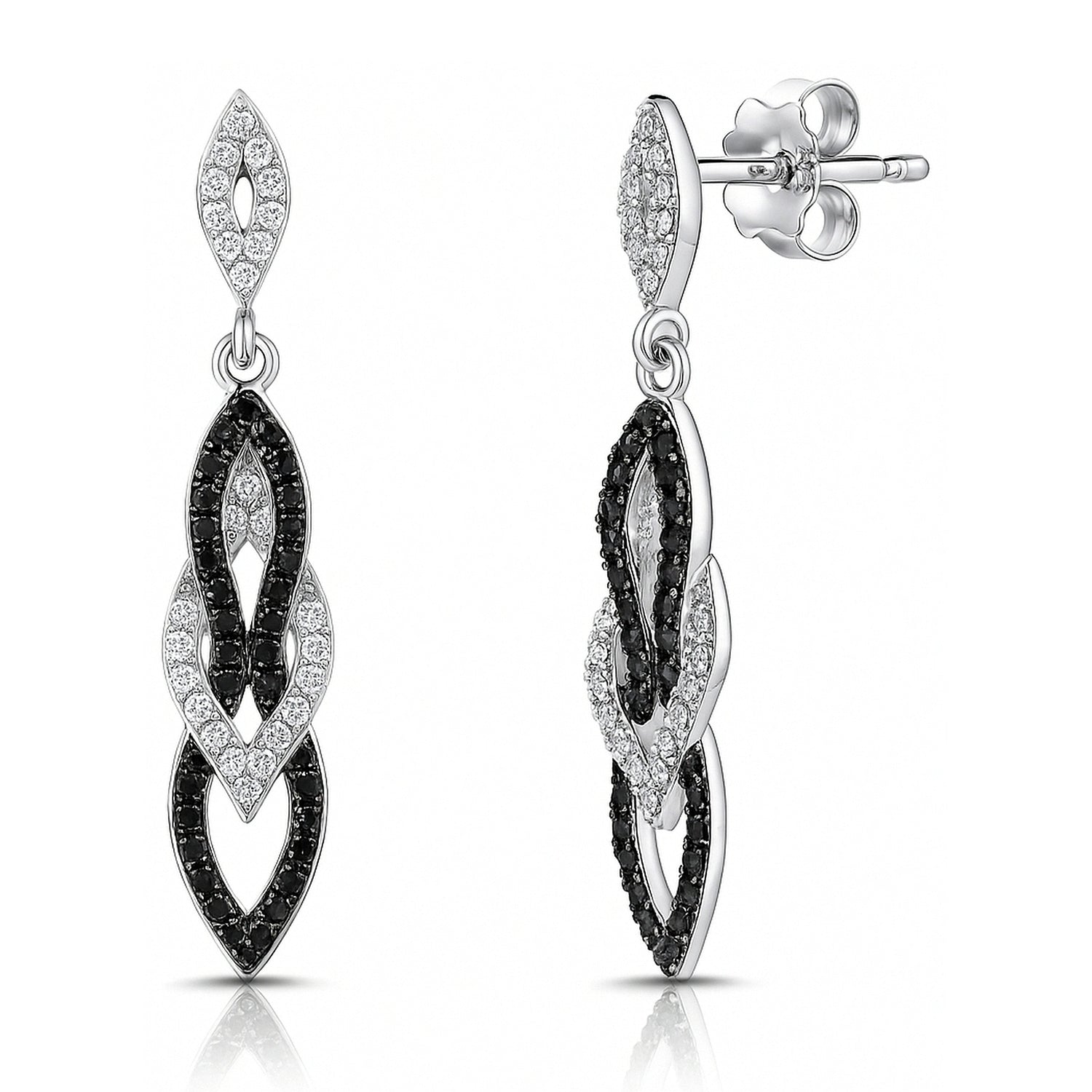 Black and White CZ Earrings in Sterling Silver