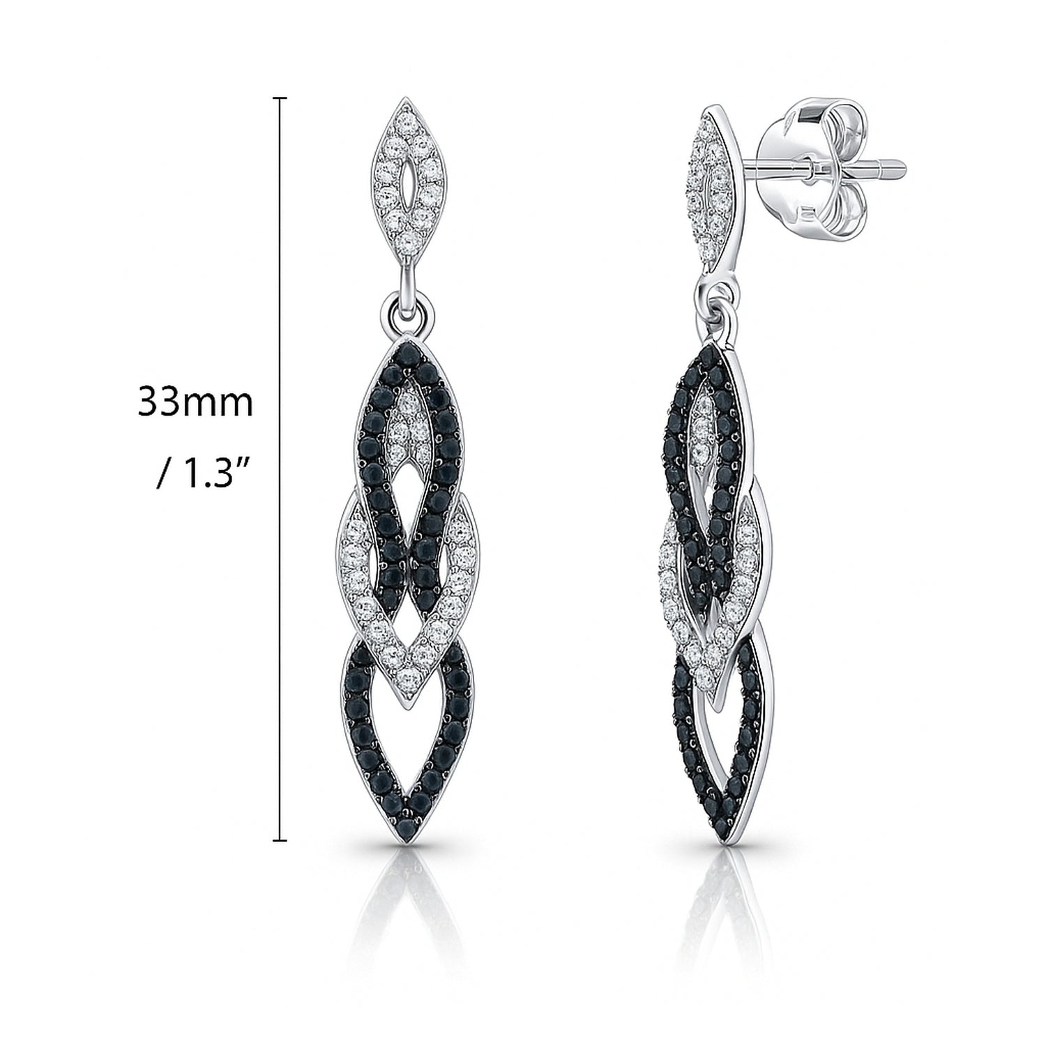 Black and White CZ Earrings in Sterling Silver