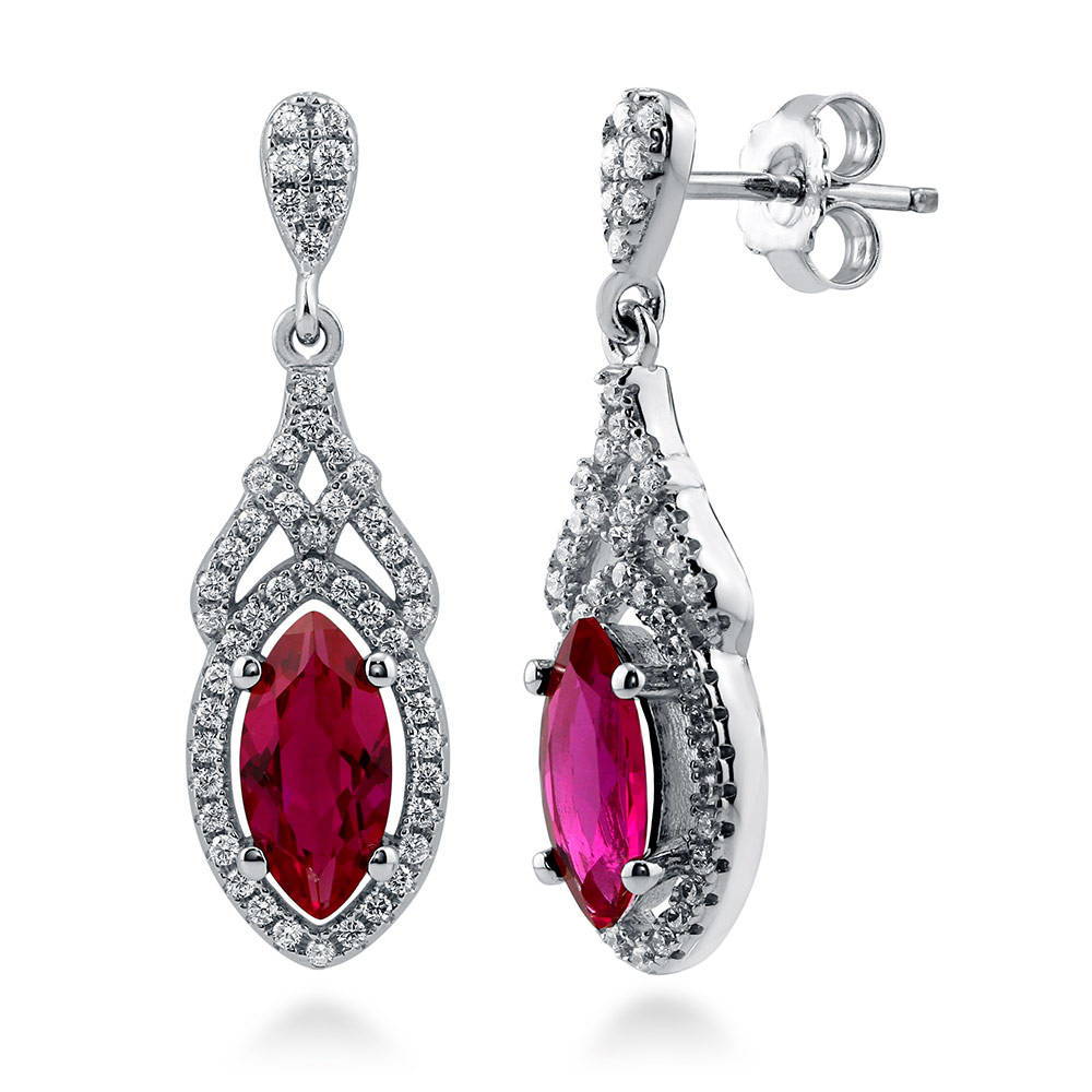 Halo Art Deco Marquise CZ Earrings in Sterling Silver